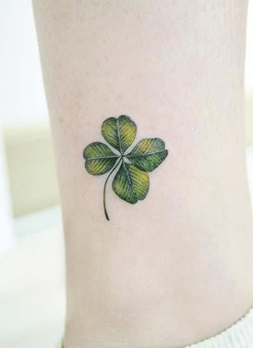 Ankle Tattoos Ideas for Women: Four-Leaf Clover Ankle Tattoo .