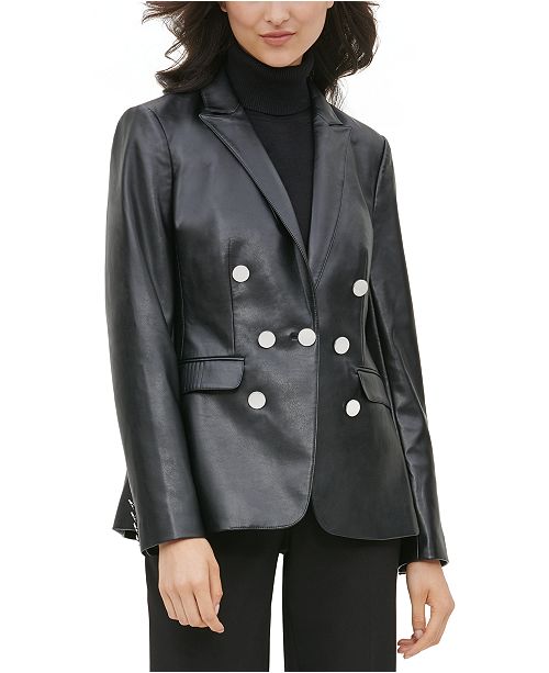 Calvin Klein Faux-Leather Double-Breasted Blazer & Reviews .