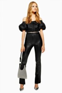 Faux Leather Flare Trousers | High waisted flares, Backless .
