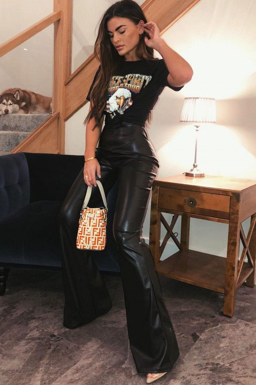 Black Faux Leather High Waist Flared Trousers - Tori in 2020 .