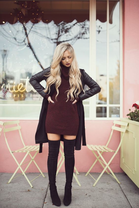 20 Sexy And Comfy Sweater Dress With Boots Outfits - Styleohol