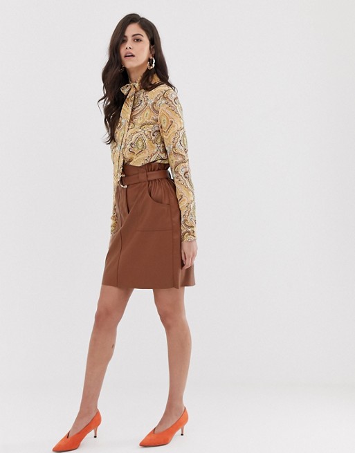 Vila faux leather paper bag waist skirt | AS