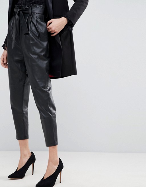 ASOS Premium Leather Paper Bag Waist Tapered PANTS | AS