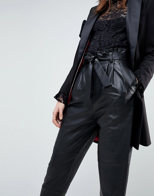 ASOS Premium Leather Paper Bag Waist Tapered PANTS | AS