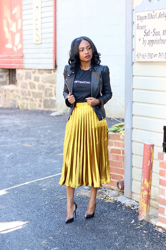 Prissysavvy: Leather and Silk | Metallic skirt outfit, Fashion .