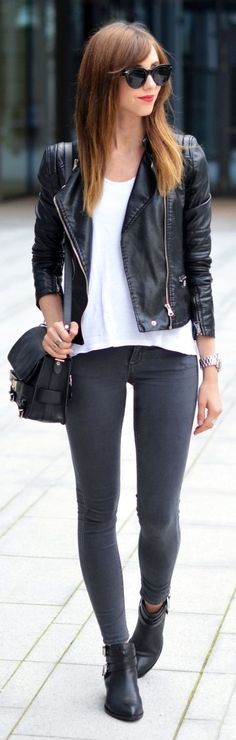 200+ Best Black leather Jacket outfit images | autumn fashion, how .