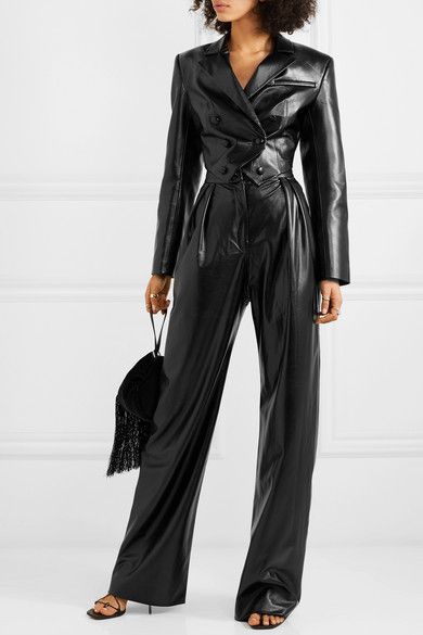 Black Pleated faux leather wide-leg pants | MATERIEL | Wide leg .