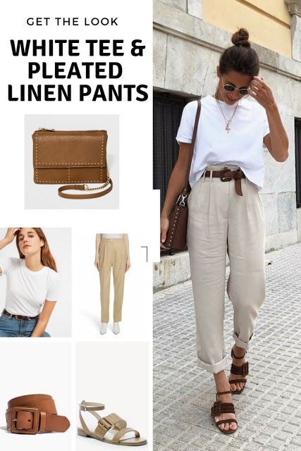 Get the look: white tee and pleated linen pants in 2020 | White .