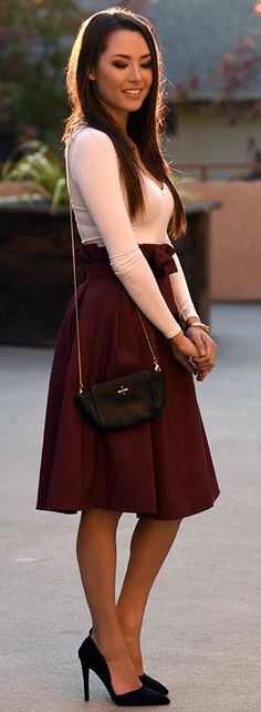 Marsala Skirt Outfits For Stylish Ladies, Steal The Sytle - Nona .