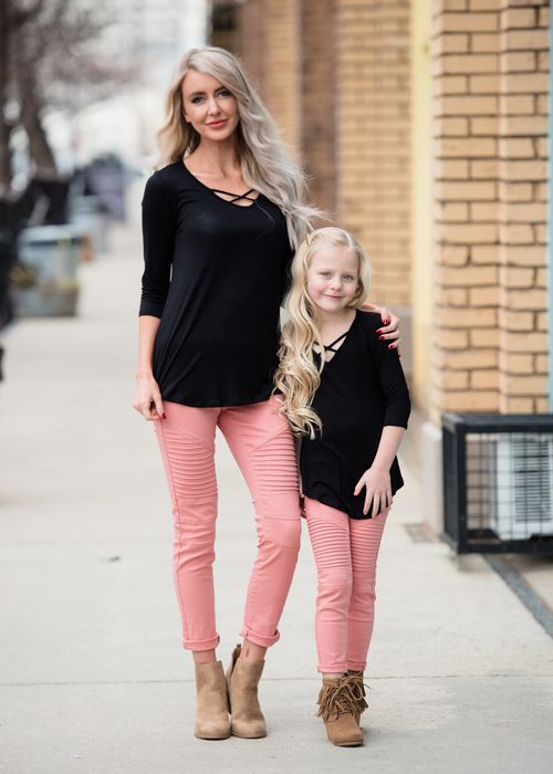 Little Girls Black Criss Cross Top, Mommy and Me Matching Outfits .