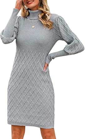 Miessial Women's Turtleneck Pullover Sweater Dress Casual Knitted .