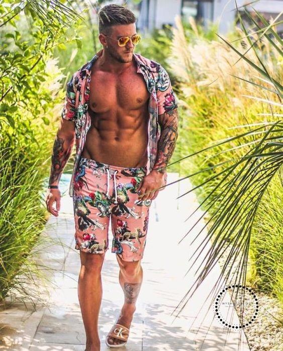 Picture Of trendy men's beachwear with floral prin
