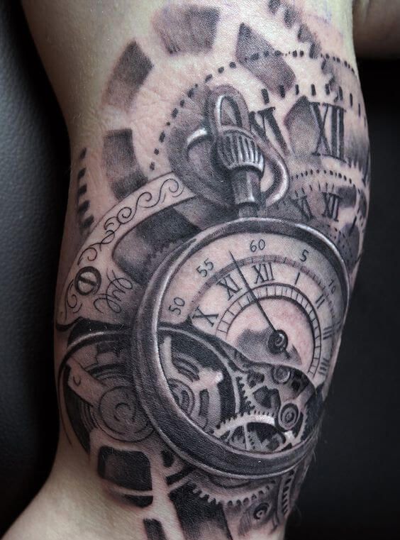 Clock Tattoos for Men | Clock tattoo, Gear tattoo, Clock tattoo desi