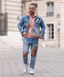 White Athletic Shoes with Light Blue Denim Jacket Spring Outfits .