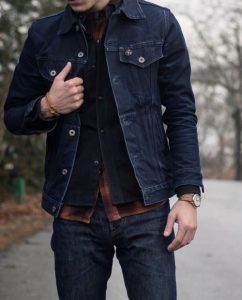 Rugged style...perfect for the fall - denim jacket, dark wash raw .