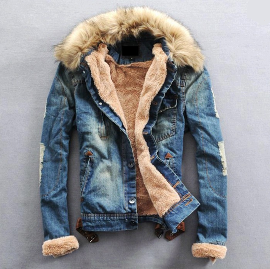 Fashion Mens Winter Jeans Jacket with Fur Collar | Denim jacket .