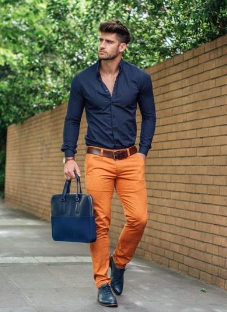 Men's Orange Pants Outfits-35 Best Ways to Wear Orange Pan