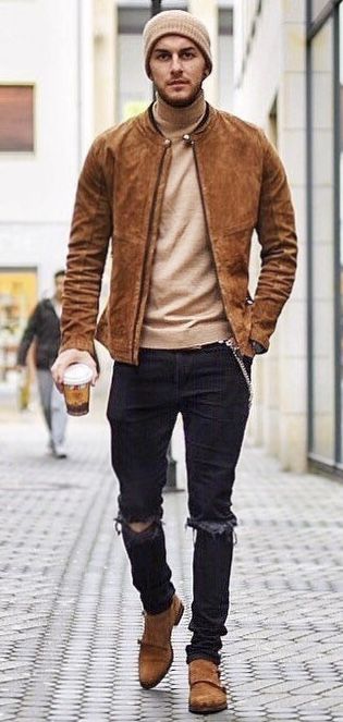 Fall combo inspiration with a tobacco brown suede jacket light .