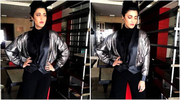 Shruti Haasan amped up her all-black outfit with this metallic .