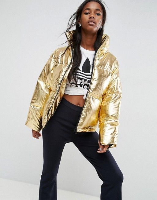 Women Outfits With Metallic Puffer Coats - thelatestfashiontrends .