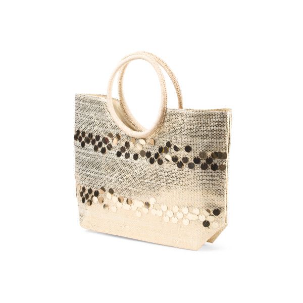 Straw Metallic Ring Handle Tote ($17) ❤ liked on Polyvore .