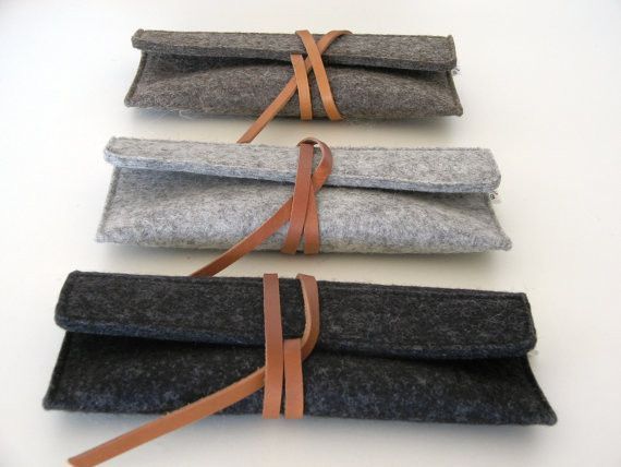 Minimalist wool felt leather Sunglass Case Handmade Handbags .