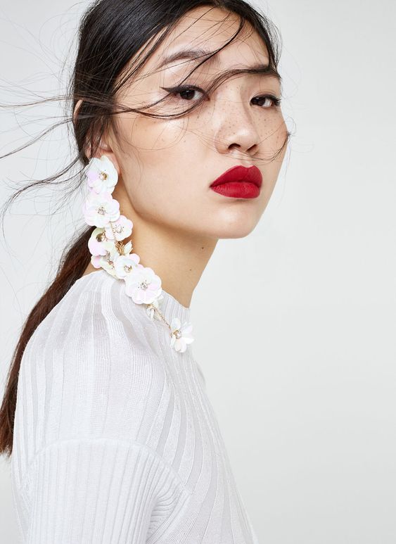 Picture Of a mono floral earring with gold chains is a very chic .
