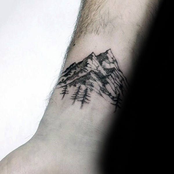 Small Simple Guys Forest Wrist Tattoo With Mountains | Wrist .