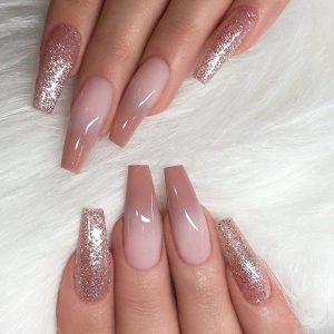 REPOST - - - - Caramel Ombre and Glitter on long Coffin Nails .