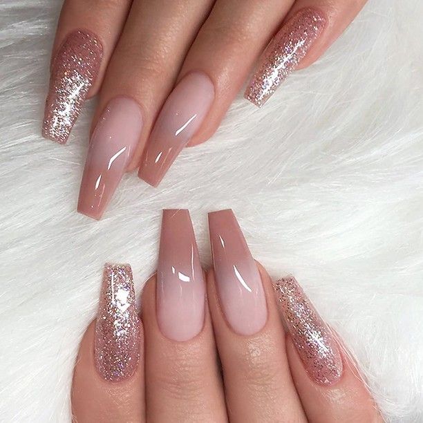 REPOST - - - - Caramel Ombre and Glitter on long Coffin Nails .