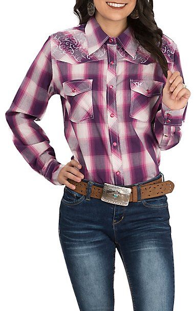 Cowgirl Hardware Women's Ombre Magenta Plaid Western Shirt .