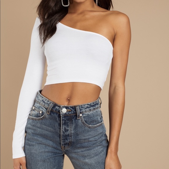 American Apparel Tops | New Aa One Shoulder Long Sleeve White Top .