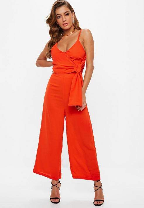 Missguided Orange Tie Side Culotte Romper | Jumpsuits for women .