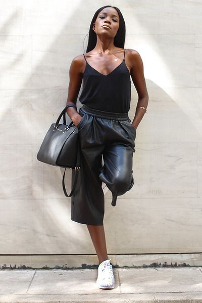 Current Obsessions: Faux leather culottes and Adidas Supershell .
