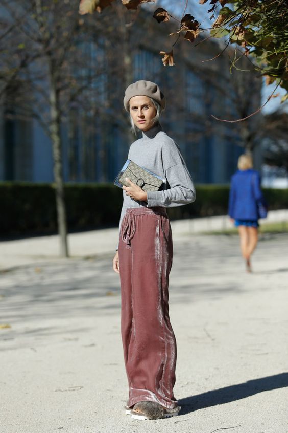 Oversized velvet pants. | Street style fall winter, Fall winter .