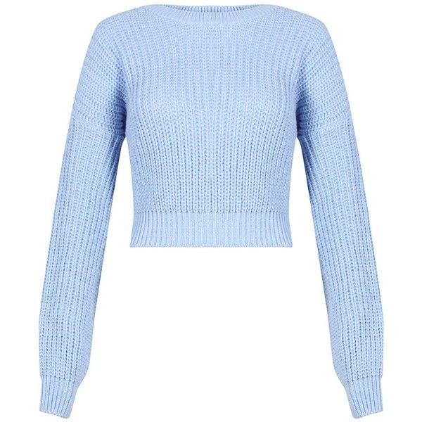 Sky Blue Pastel Blue Cropped Knitted Sweater (14) ($11) ❤ liked .