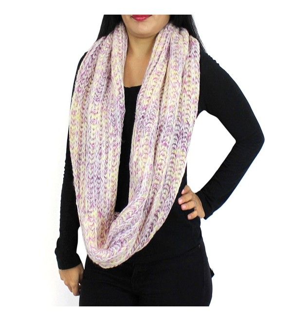 Chunky Knitted Infinity Scarf Blended Pastel Color Pink and Purple .