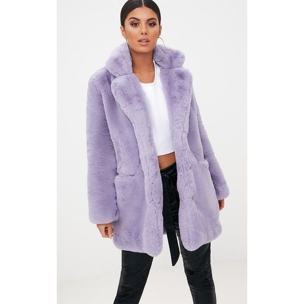 Lilac Premium Faux Fur Coat ($160) ❤ liked on Polyvore featuring .