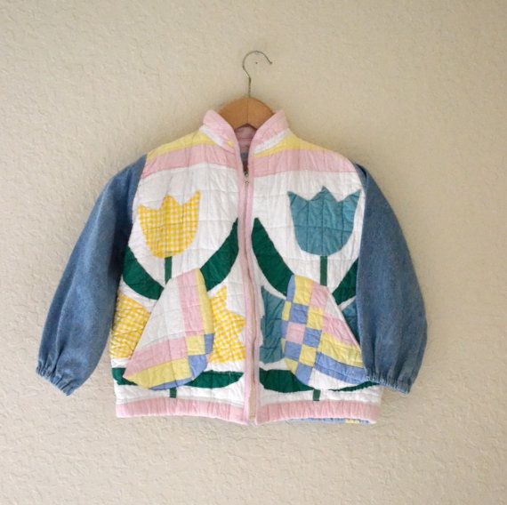 Vintage Quilted Jacket Girls// Recycled Quilt Patchwork Girls .