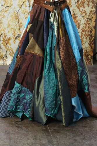 Full Length Patchwork Skirt in Blues and Browns .