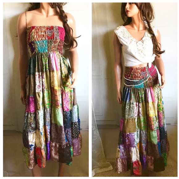 India Boutique Skirts | Bohemian Gypsy Colorful Patchwork Skirt .