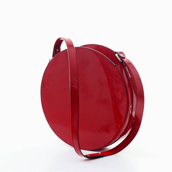 KARIKA big Red round leather bag circle bag leather handbag | Etsy .