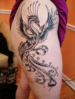 Love the placement for the phoenix | Angel tattoo for women, Thigh .