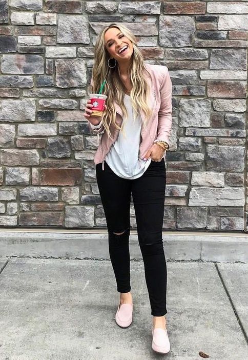 70+ Best Loafer Shoes Ideas for Women | Pink leather jacket outfit .