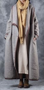 Fashion Plaid maxi coat plus size clothing Turn-down Collar maxi .