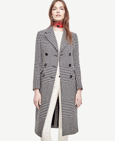 In a refined wool blend, our timeless glen plaid coat flatters in .