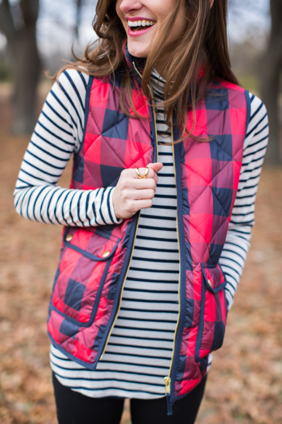 Fall Outfit: Plaid Puffer Vest and Duck Boo