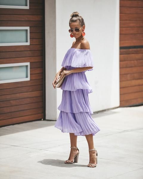 Bonifacio Tiered Pleated Midi Dress - Lavender | Midi ruffle dress .