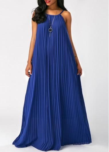 AdoreWe - unsigned Royal Blue Pleated Halter Maxi Dress - AdoreWe .