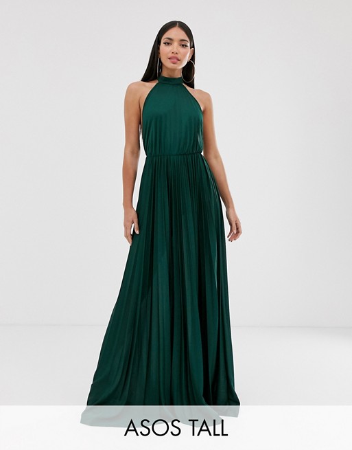ASOS DESIGN Tall Halter Pleated Waisted Maxi Dress | AS